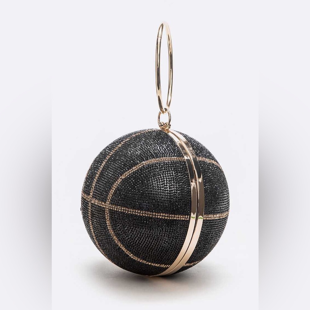 Black and Gold Basketball Rhinestone Pendant Clutch Purse